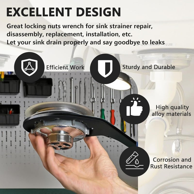 Kujunpao Sink Drain Wrench Universal Under Sink Wrench Faucet Tool Fit for Hex Nuts and All 4, 6 and 8 Tab Locking Nuts on strainer drains Loosen and Tighten the Filter Lock Nut - Image 5